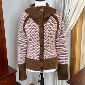Free People Pink Brown Alpaca Cardigan Sweater